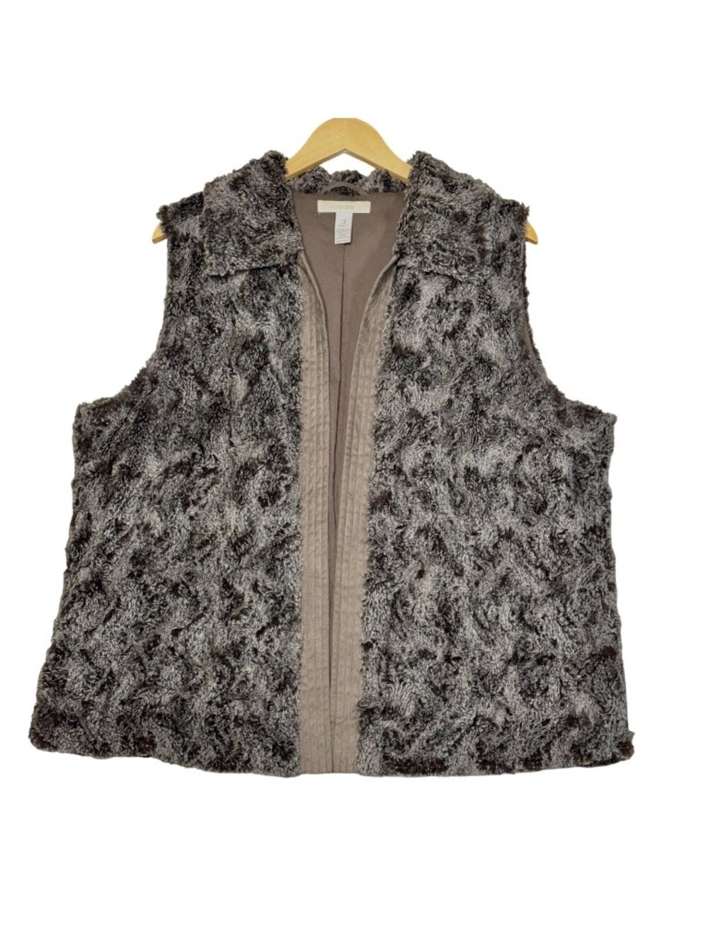 Chicos Brown Mink Faux Fur Vest Sleeveless Open Front Soft Plush Size 3 (L/XL)